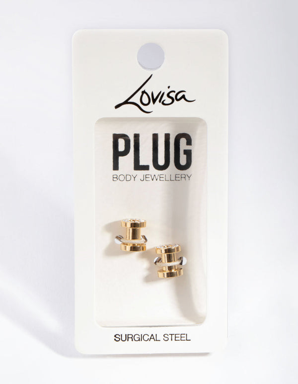 Gold Cubic Zirconia Open 5mm Plug