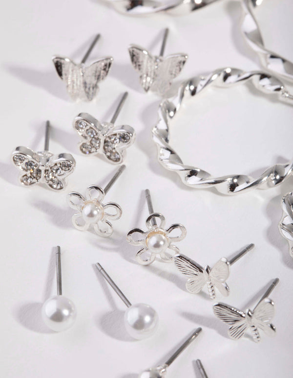 Zestaw ośmiu obręczy Silver Butterfly Mix Hoop