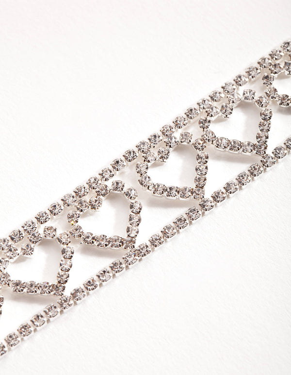 Silver Heart Pattern Choker Necklace