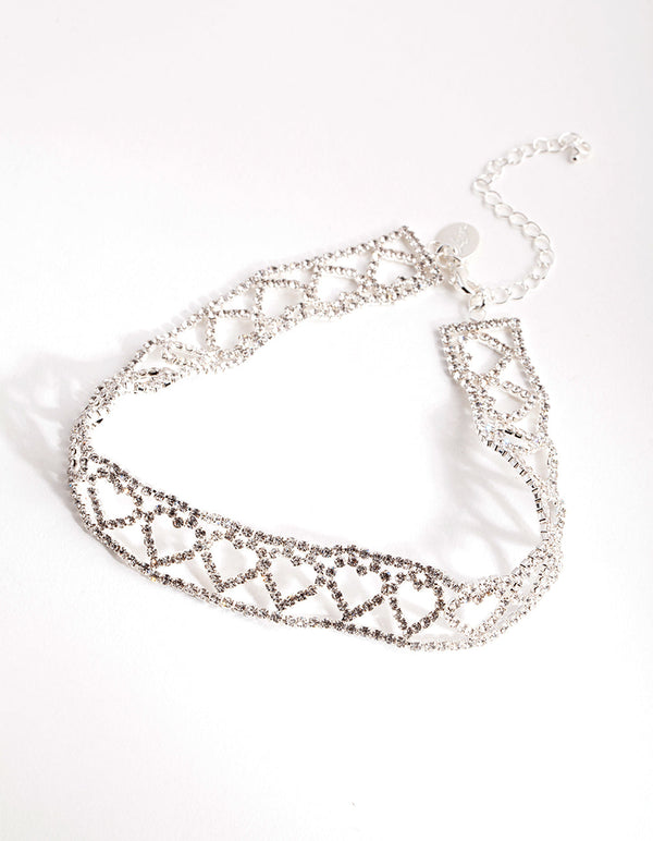 Silver Heart Pattern Choker Necklace