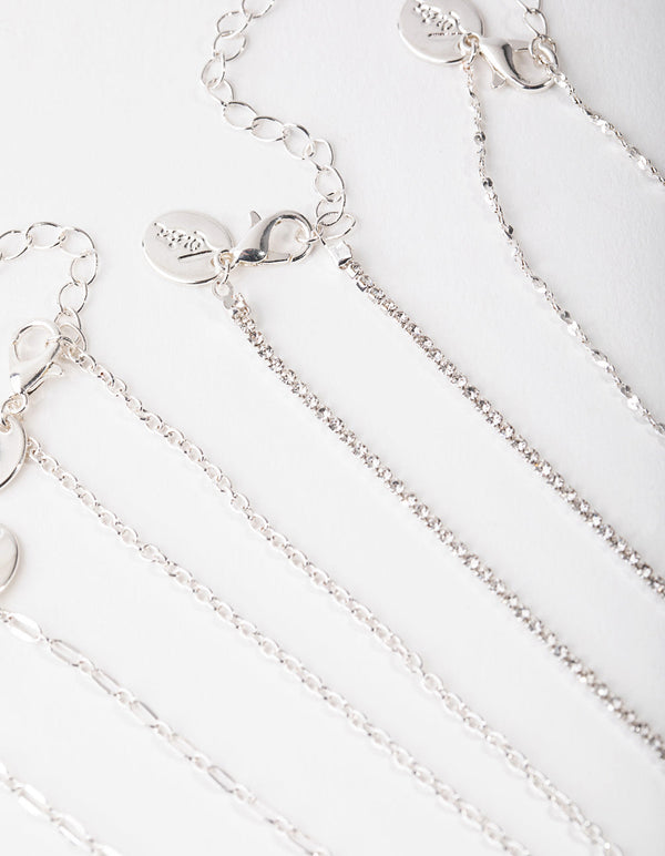 Naszyjnik choker z motywem motyla w kolorze srebrnym (6 sztuk)