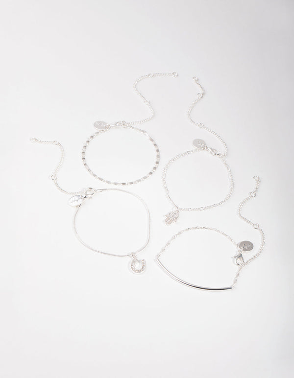 Silver Horseshoe Hamsa Bracelet and Anklet 4-Pack