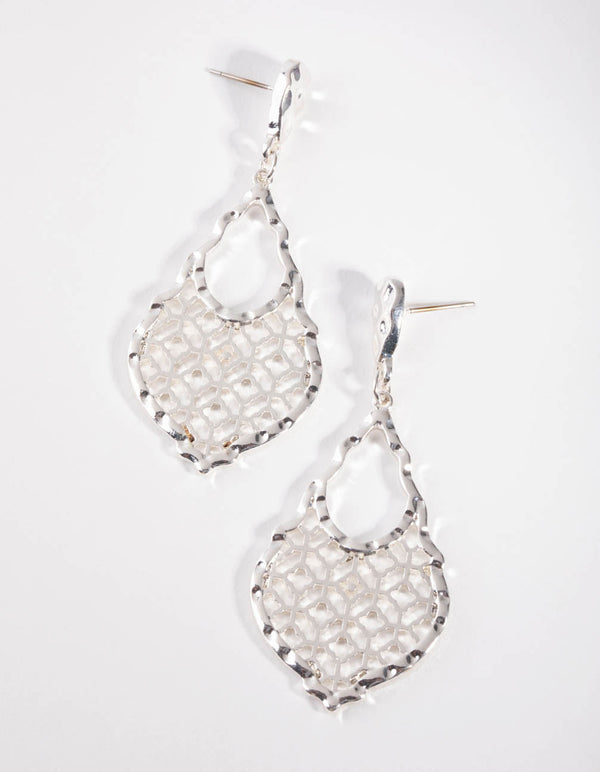 Silver Wavy Edge Drop Earrings