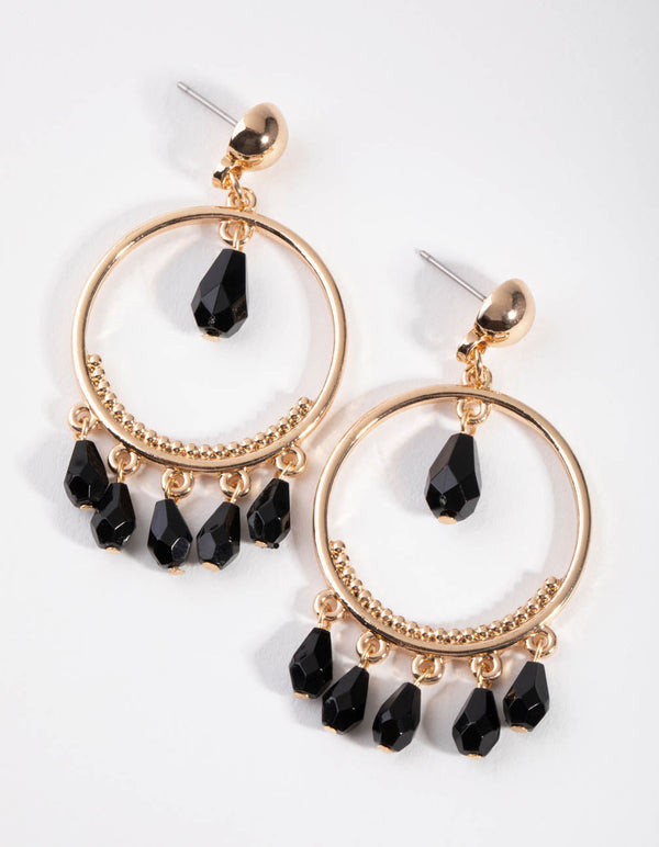Gold Round Bead Drop Earrings