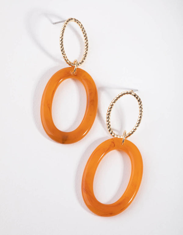 Gold Oval Acrylic Drop Earrings