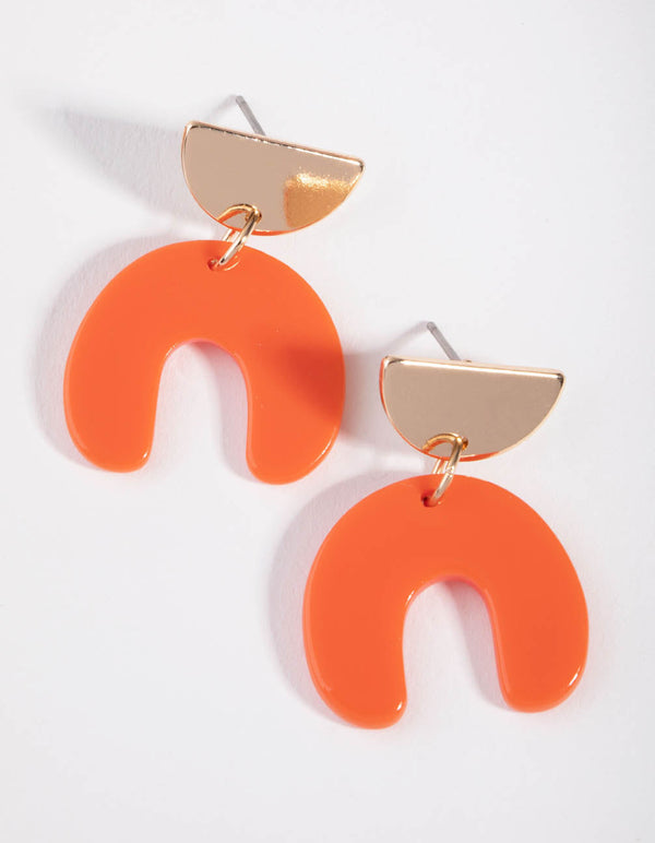Gold Acrylic Semi Circle Drop Earrings