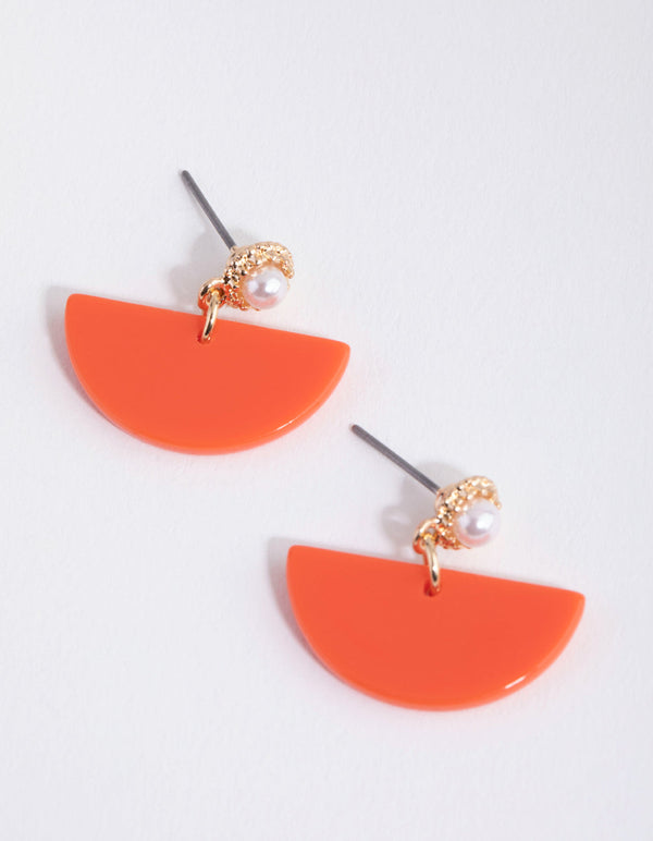 Orange Half Moon Drop Earrings