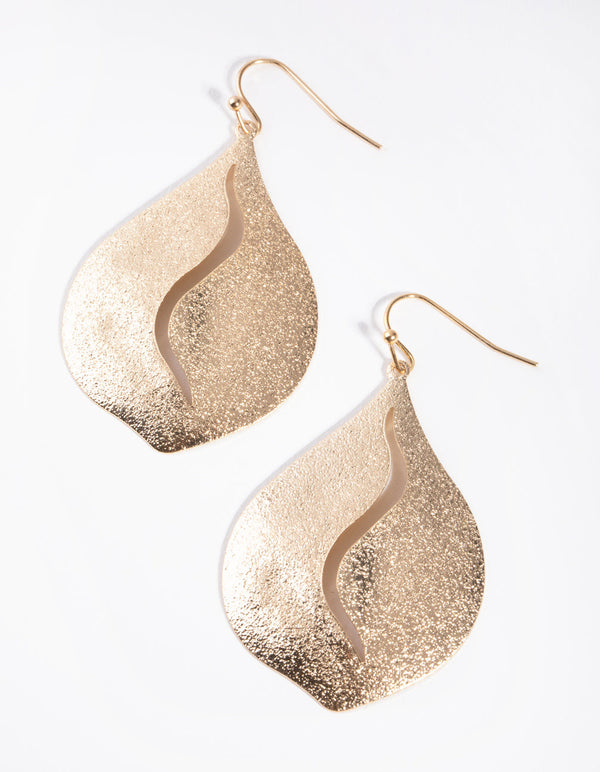 Gold Textured Cut Out Centre Drop Earrings