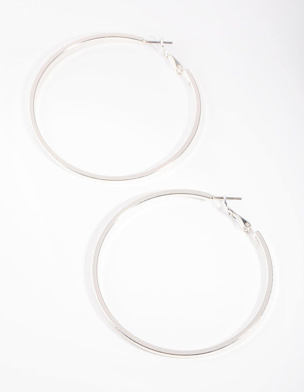 Large Silver Flat Hoop Earrings