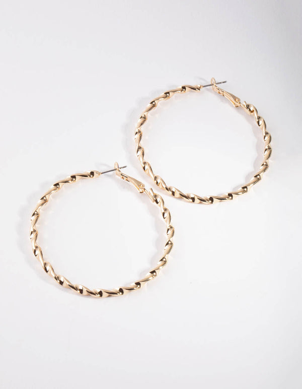 Gold Twisted Medium Hoop Earrings