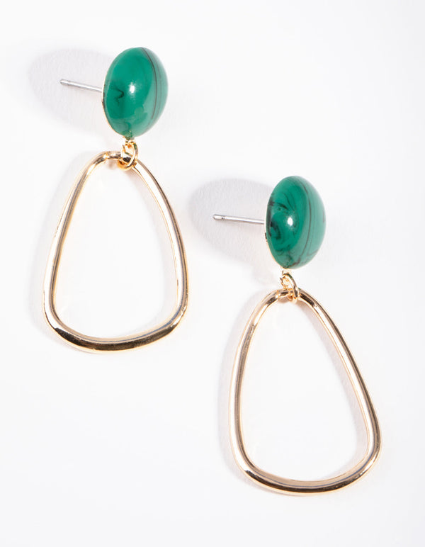 Gold Stone Stud Drop Earrings
