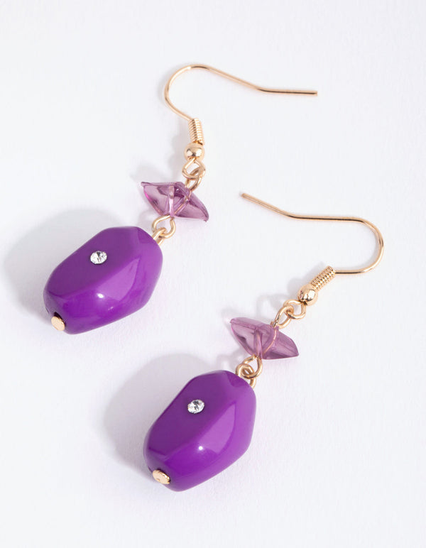 Purple Double Bead Drop Earrings