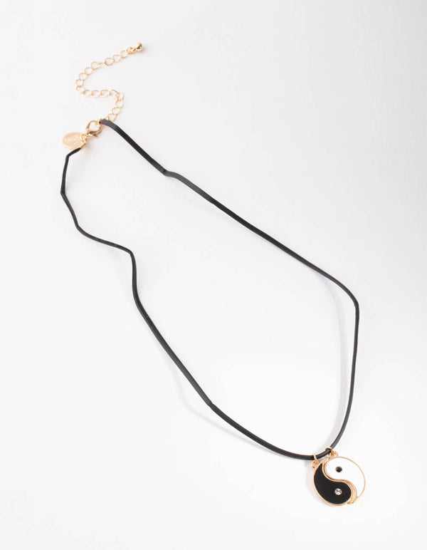 Gold Ying Yang Cord Necklace