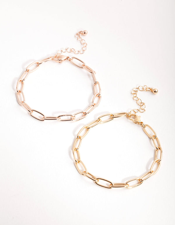 Mixed Metals Wide Chain 2-Pack Bracelets