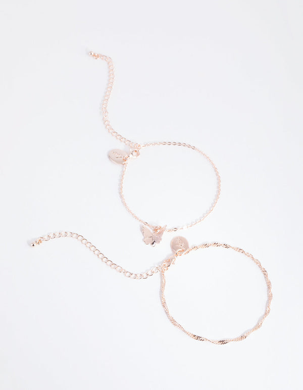 Rose Gold Butterfly Bracelet 2-Pack