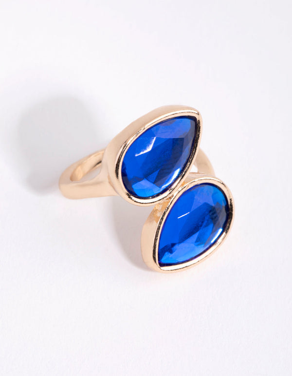 Gold Dual Blue Stone Ring