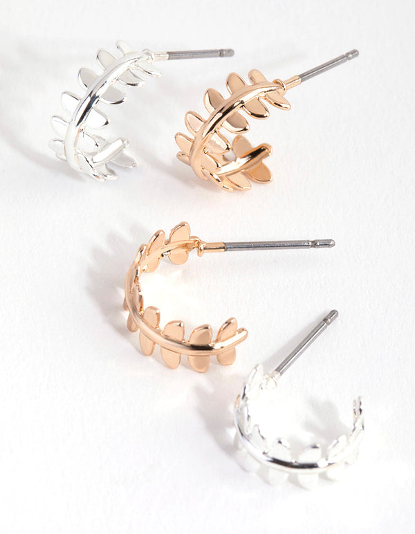 Mixed Metal Leaf Huggie Earring 2-Pack