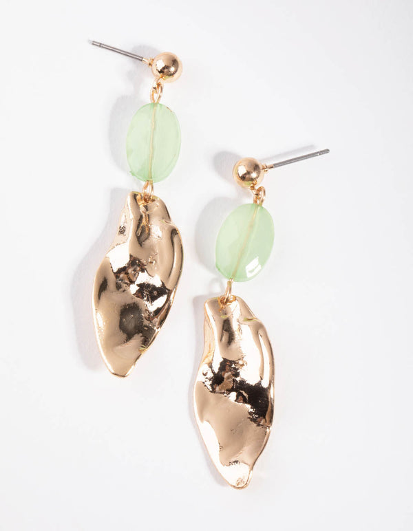 Gold Texture and Bead Drop Earrings