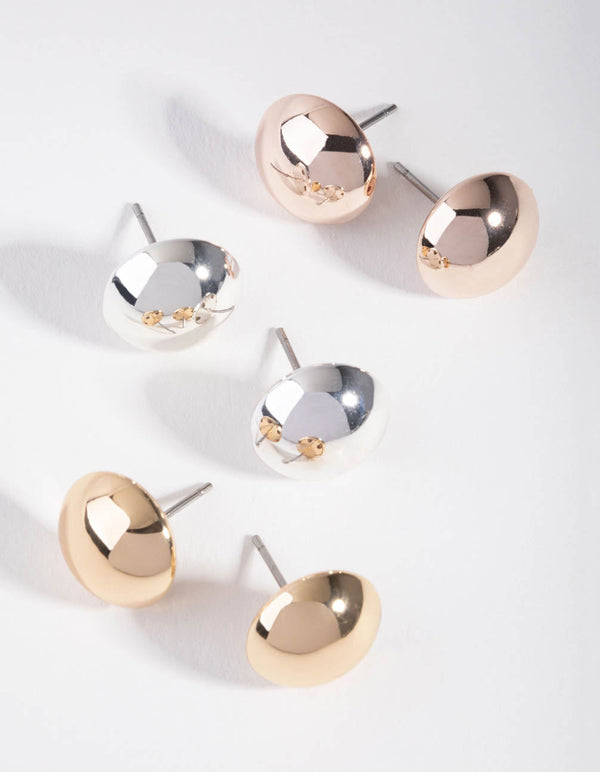 Mixed Metals Round Button 3-Pack Earring