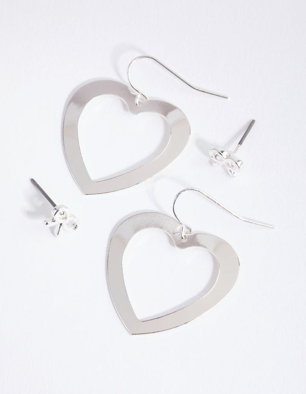 Silver Heart and Bow Earring 2-Pack