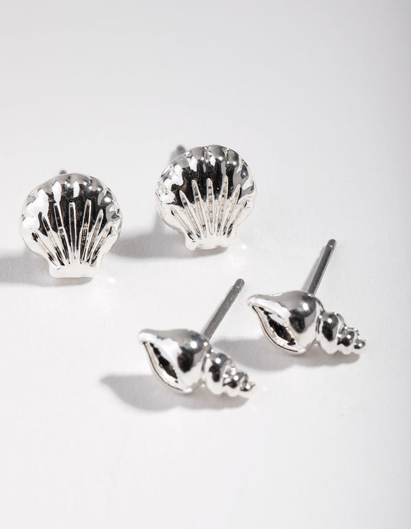 Silver Sea Shell Stud 2-Pack Earring
