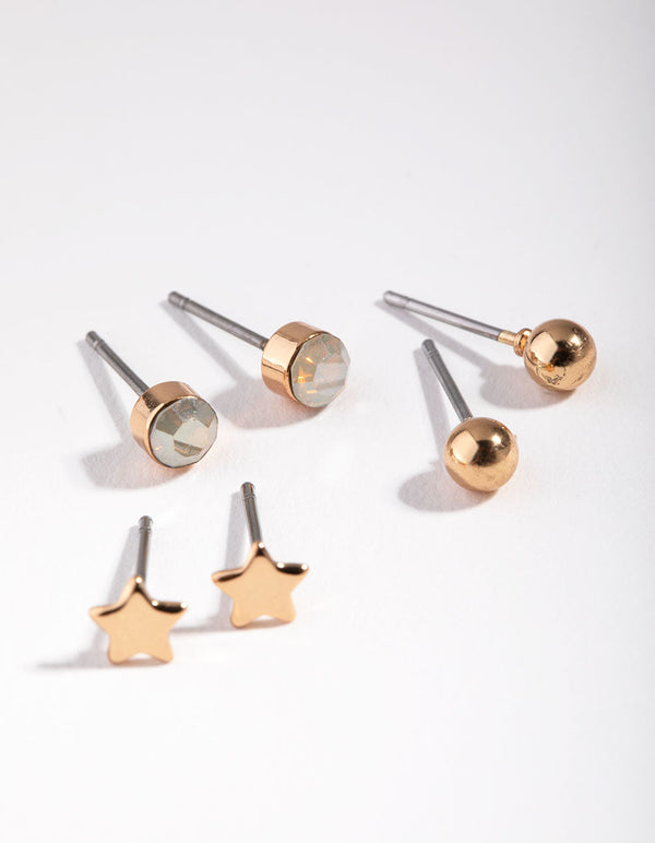 Gold Star and Stud 3-Pack Earring