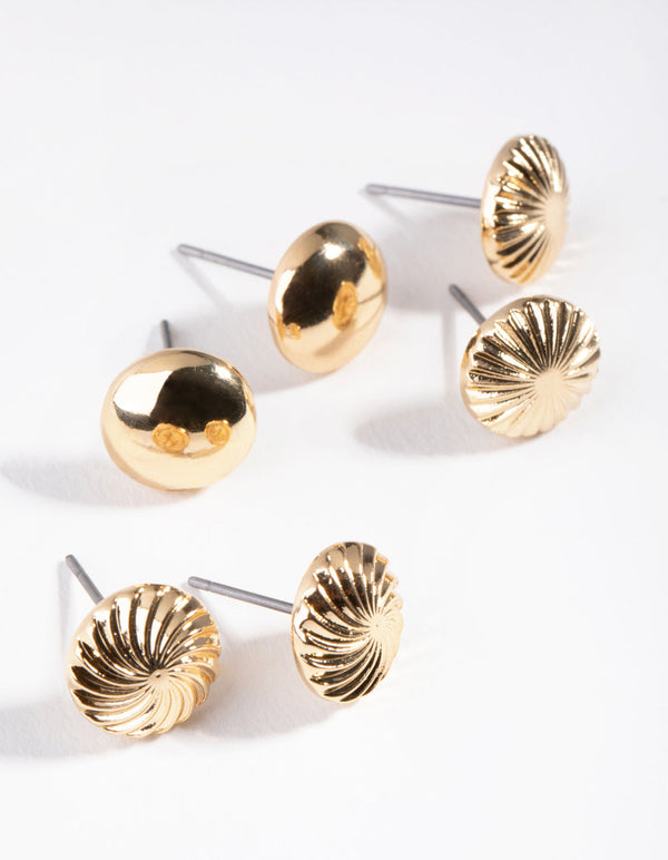 Gold Textured Button 3-Pack Earring