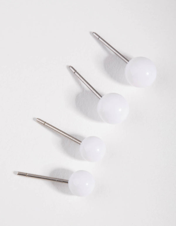 Acrylic White Ball Stud Earrings