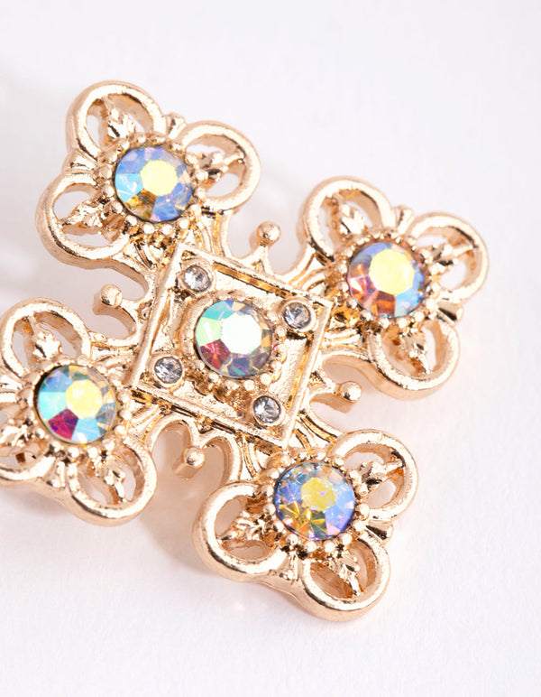Gold Miniature Cross Brooch
