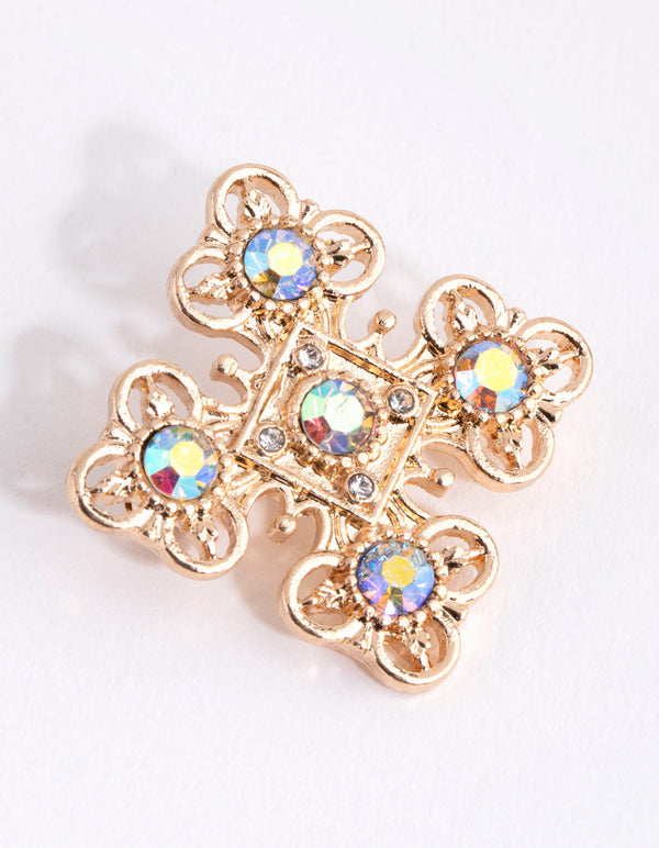 Gold Miniature Cross Brooch