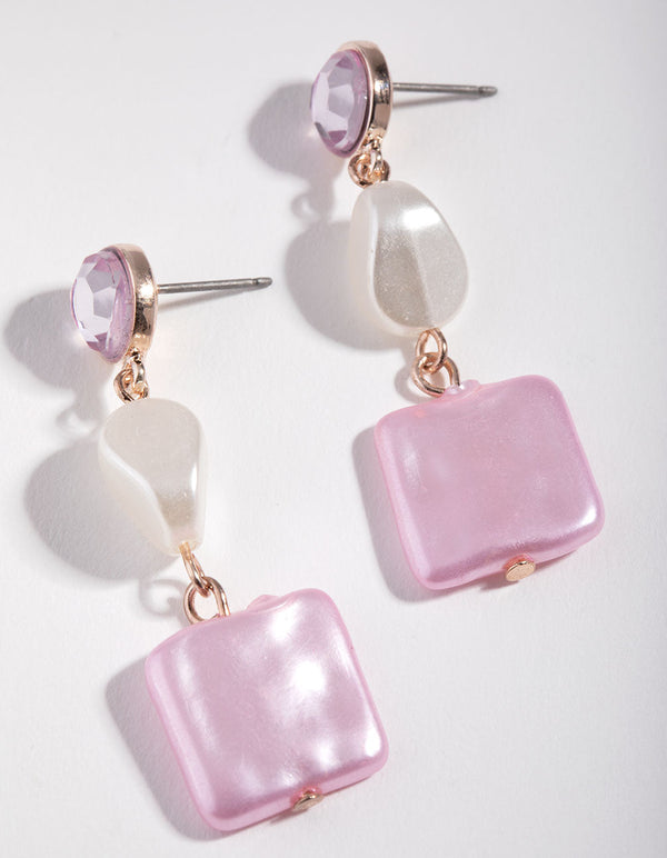 Rose Gold Square Faux Pearl Drop Earrings