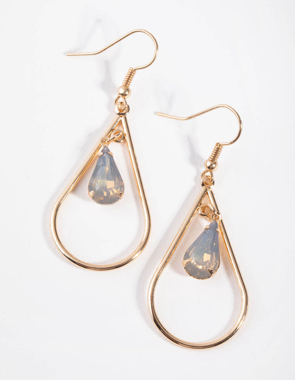 Gold Stone in Teardrop Earrings