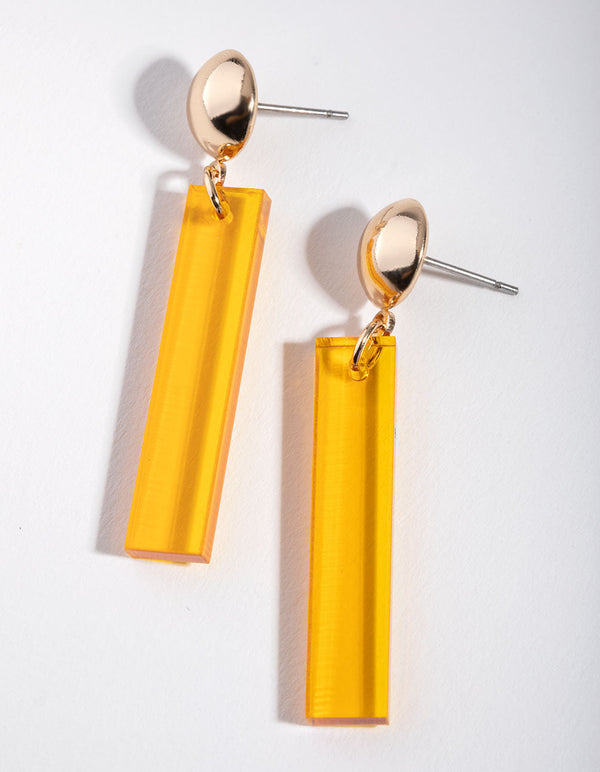 Gold Rectangle Acrylic Drop Earrings