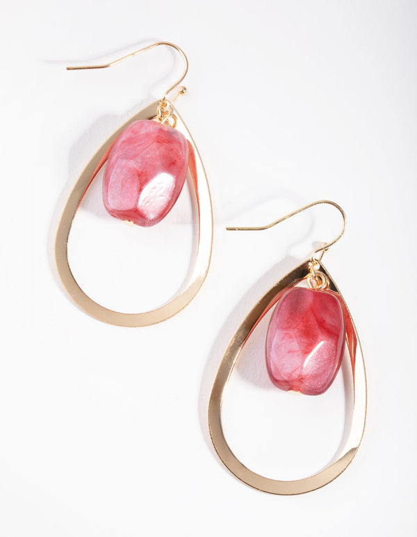 Gold Stone in Open Drop Earrings