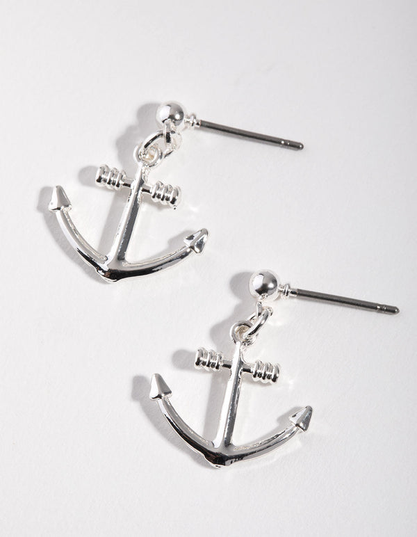 Silver Anchor Stud Earrings