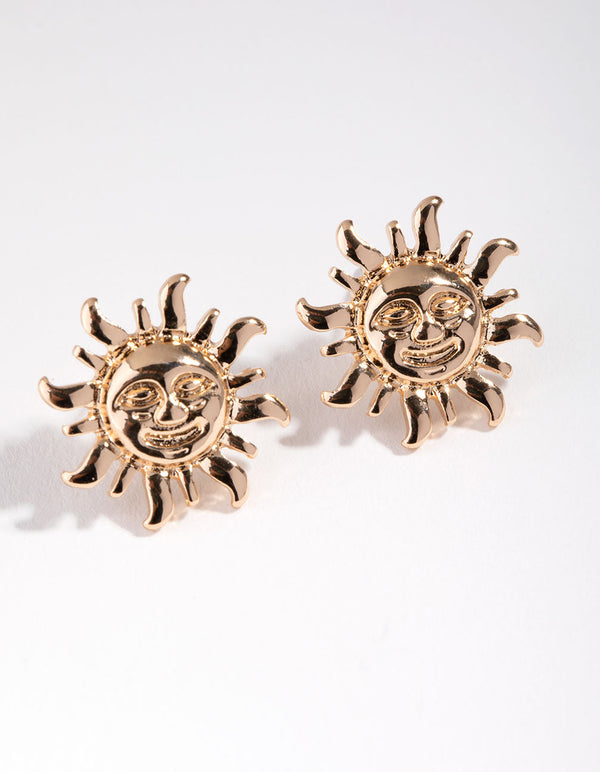 Gold Smiley Sun Stud Earrings