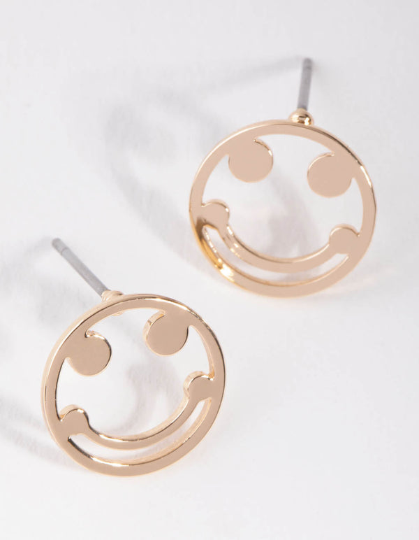 Gold Smiley Face Stud Earrings