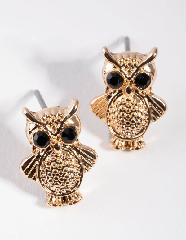 Gold Owl Stud Earrings