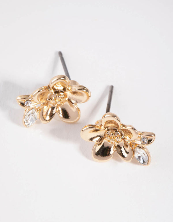 Gold Cute Flower Stud Earrings