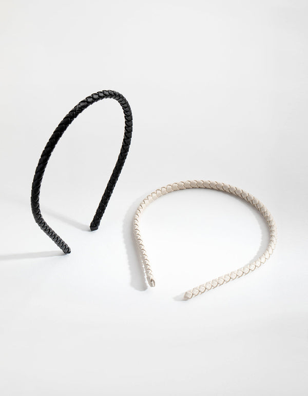 Fabric PU Plait 2-Pack Alice Band