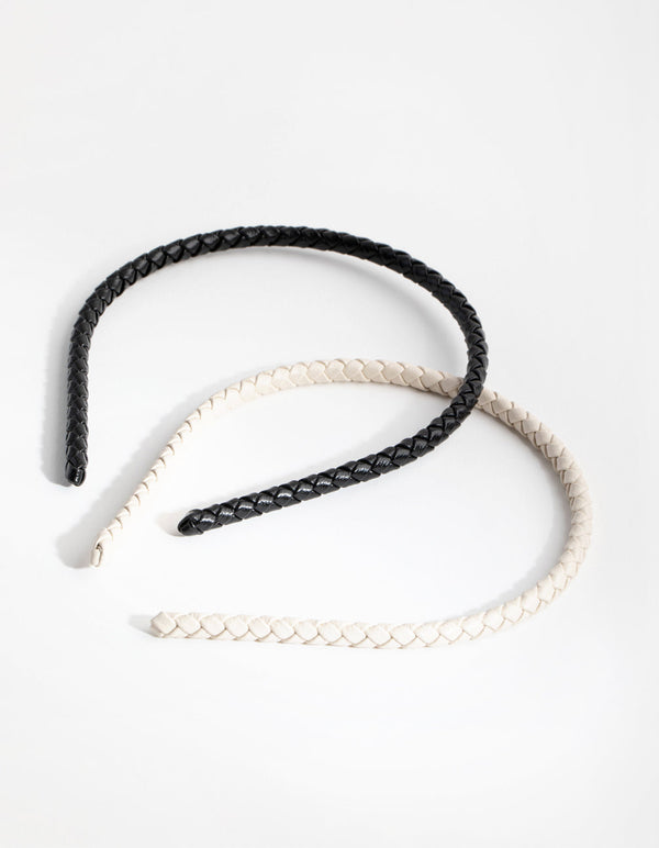 Fabric PU Plait 2-Pack Alice Band