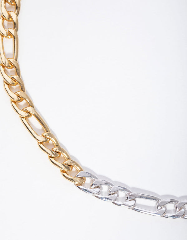 Real Gold and Silver Plated 45cm Figaro Necklace
