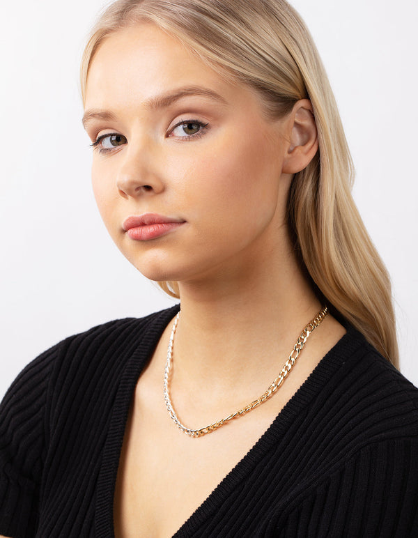Real Gold and Silver Plated 45cm Figaro Necklace