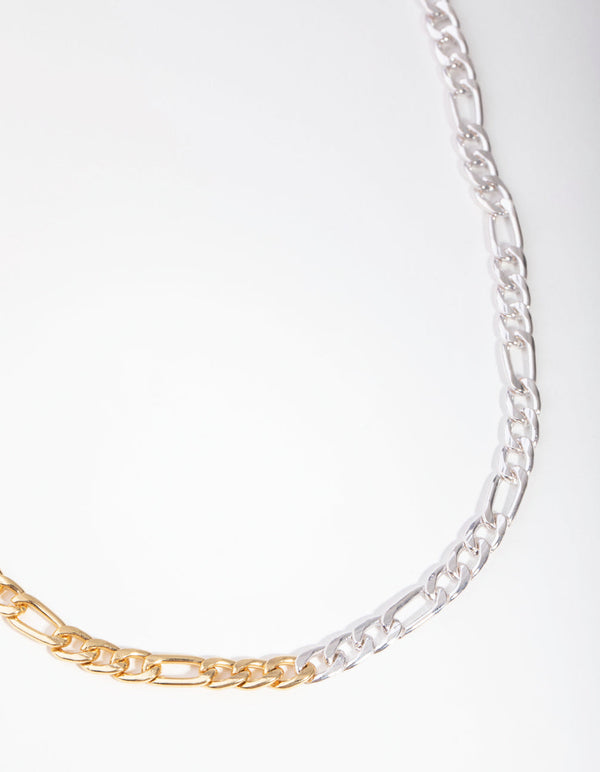 Real Gold and Silver Plated 45cm Figaro Necklace