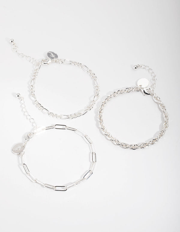 Silver Statement Mixed Chain 3-Pack Bracelet