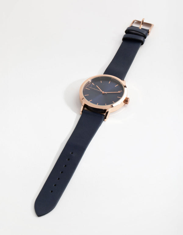 Navy Medium PU-Strap Watch
