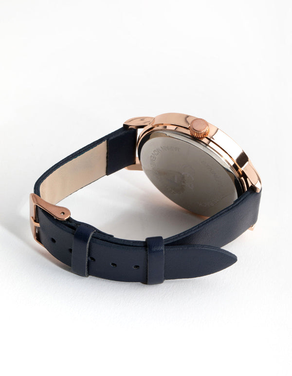 Navy Medium PU-Strap Watch