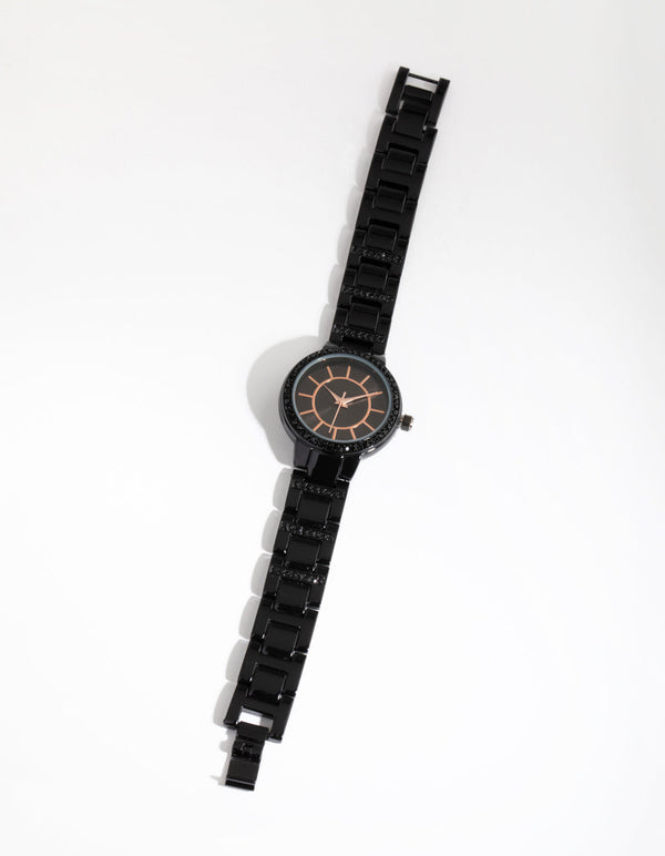 Matte Black Diamante Link Strap Watch