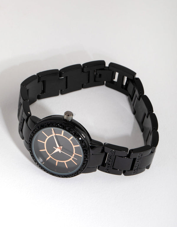 Matte Black Diamante Link Strap Watch