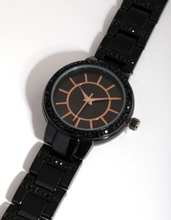 Matte Black Diamante Link Strap Watch
